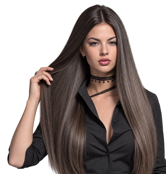 Mulher com Mega Hair, cabelo longo e liso
